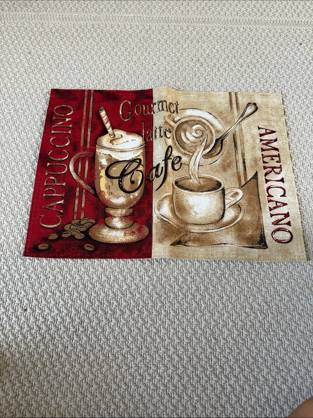 Cafe Cappuccino Americano Kitchen Mat - Red and Cream